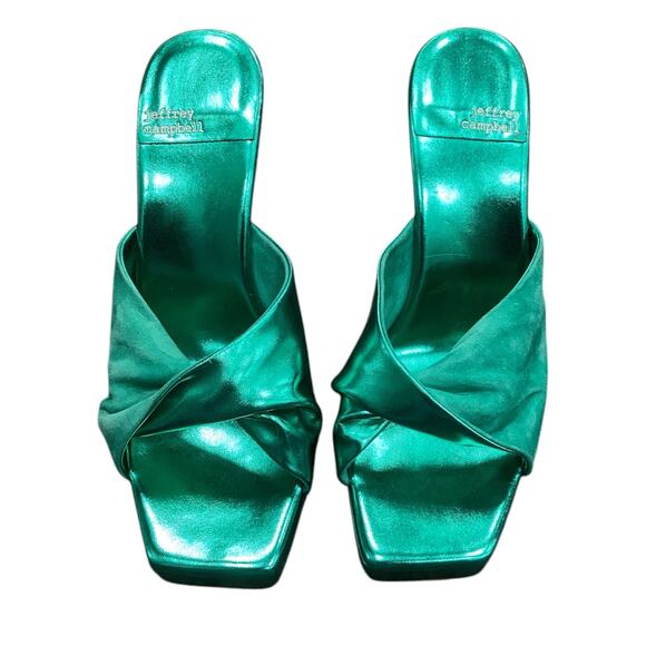 Jeffrey Campbell Heeled Platforms S.9 Metallic Kelly Green Suede/ Smooth Leather - Picture 1 of 5